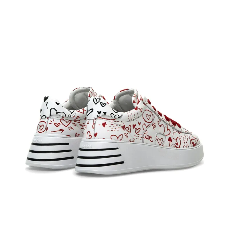 HOGAN Rebel Cushioning, Slip Resistant, And Abrasion Resistant Low Top Casual Shoes Women's White Red-3