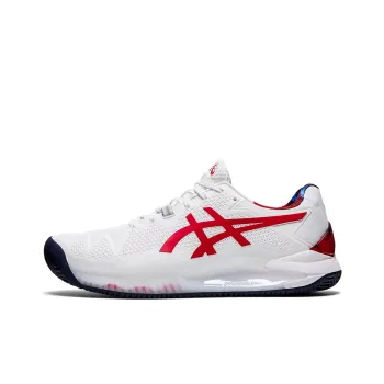 Asics Gel-Resolution 8 Clay L.E. Cushioning Anti-Slip And Wear-Resistant Low-Top Running Shoes Men's White Red