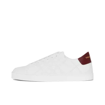 Burberry Perforated Check Leather Sneakers White Deep Claret Melange