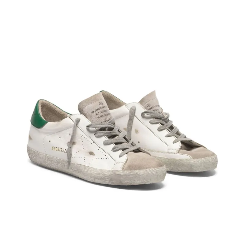 Golden Goose Super Star Low Top Casual Shoes Women's White Green Tail Distressed Style-2