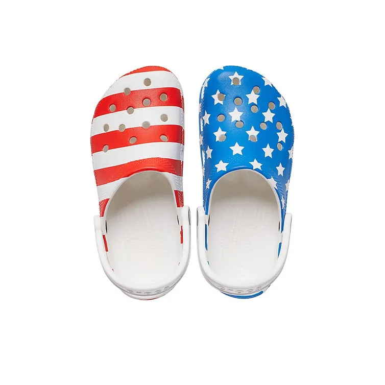 Crocs Usa Pattern Printing Lightweight Cozy Sandals Blue Red Women's-4