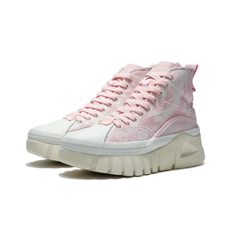 LiNing Wave Casual Shoes Women's High Top Coral Pink/Mist White-2