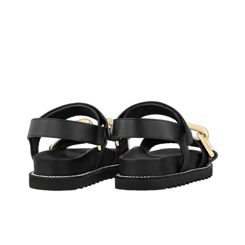 LOUIS VUITTON Paseo Flat Sandals 'Black GOld' Women's-3