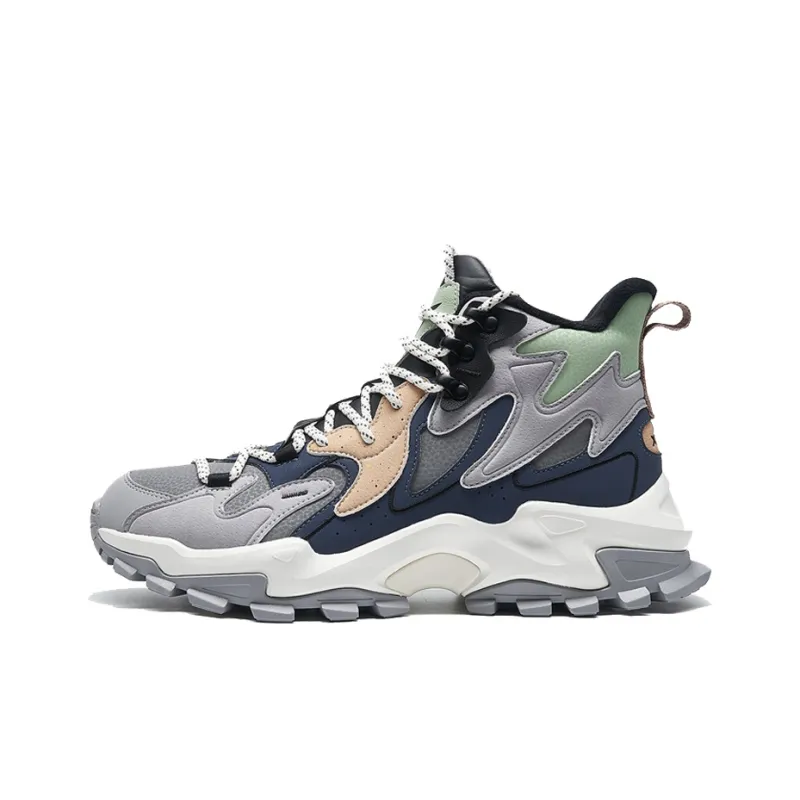 XTEP Shock Absorbers With Slip Resistant And Abrasion Resistant Properties High Top Casual Shoes Men's Gray Blue Green-0