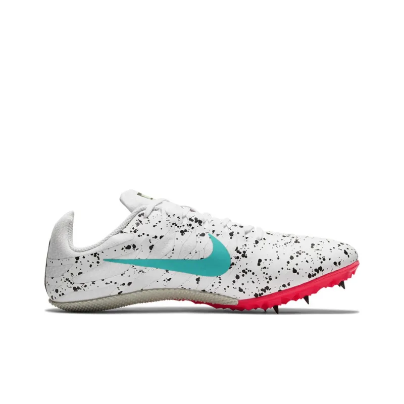 Nike Air Zoom Rival S 9 Spikes 'Paint Splatter White Crimson Jade'-1