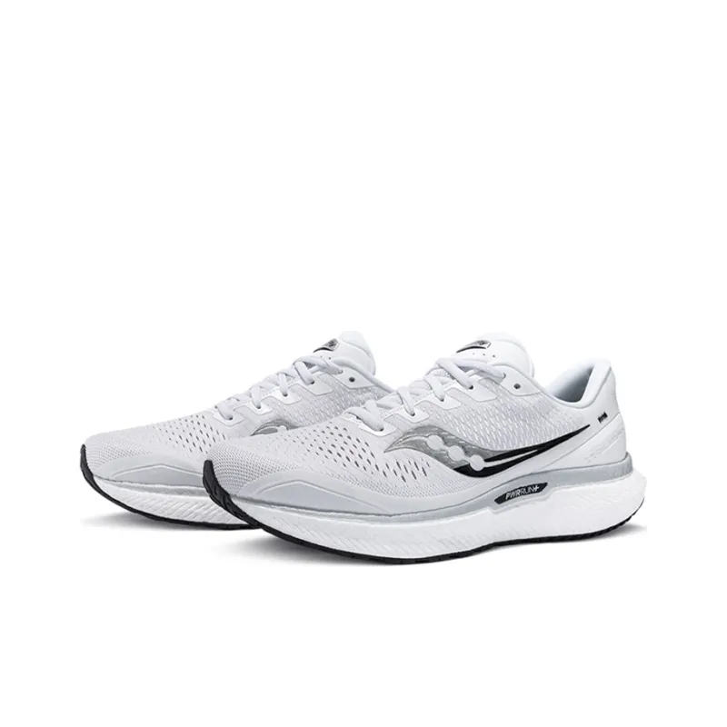Saucony Triumph 18 Cushioning Anti Slip Wear Resistant Breathability Low Top Marathon Running Shoes Men's White Black-2