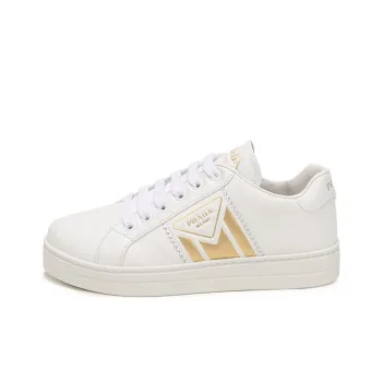 PRADA Skateboard Shoes Women's Low-Top White Gold