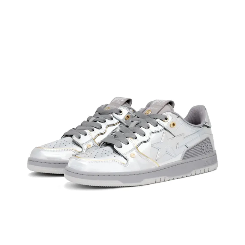 HajimeSorayama x A BATHING APE SK8 STA Kunio Okada Collaboration Stylish Skateboarding Shoes Women's Metallic Silver-1