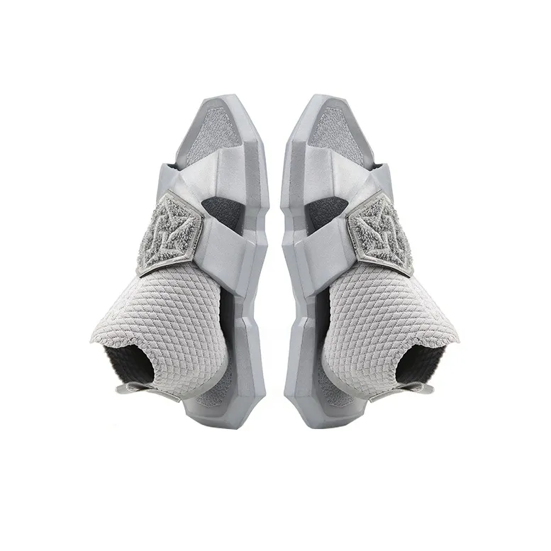 NORVINCY Flyknit Sock Combo 2 in 1 Slippers Fashion Trend Over The Knee Solid Color Beach Sandals Unisex Gray-2