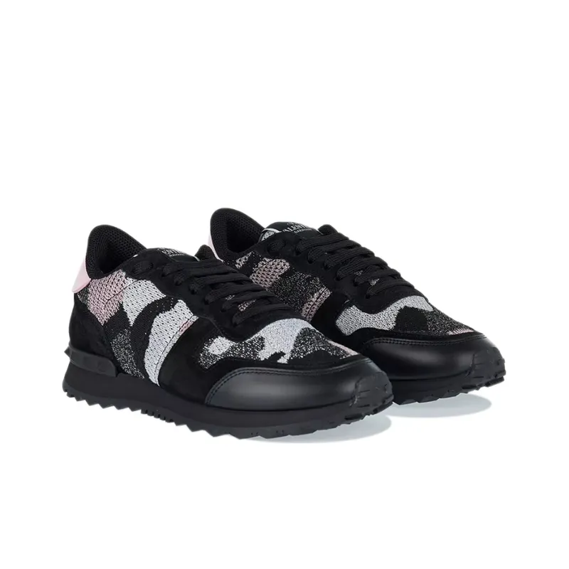 Valentino Rockrunner Low Top Sports Casual Shoes Women's Black Pink-2