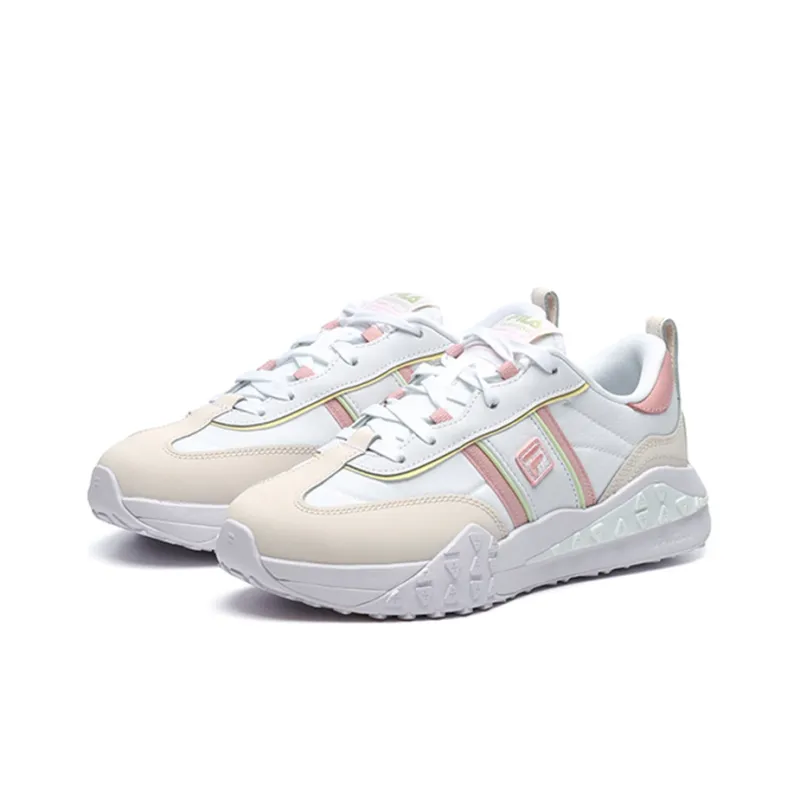 FILA Brick Cushioning Anti Slip And Wear Resistant Low Top Casual Shoes Women's White Pink-1
