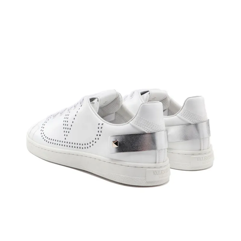 Valentino Garavani Low Top Skateboard Shoes Women's White Silver-3