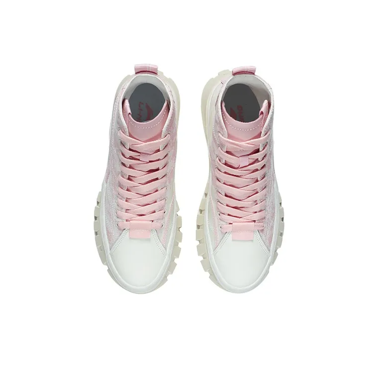 LiNing Wave Casual Shoes Women's High Top Coral Pink/Mist White-3