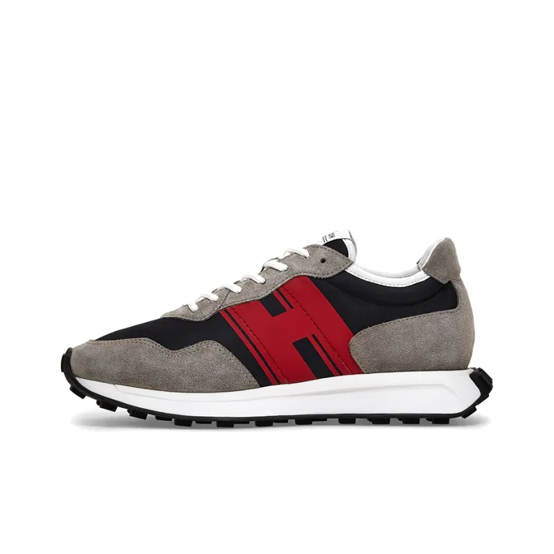 HOGAN H601 Abrasion Resistant Low Top Casual Shoes Men's Gray Black Red-0
