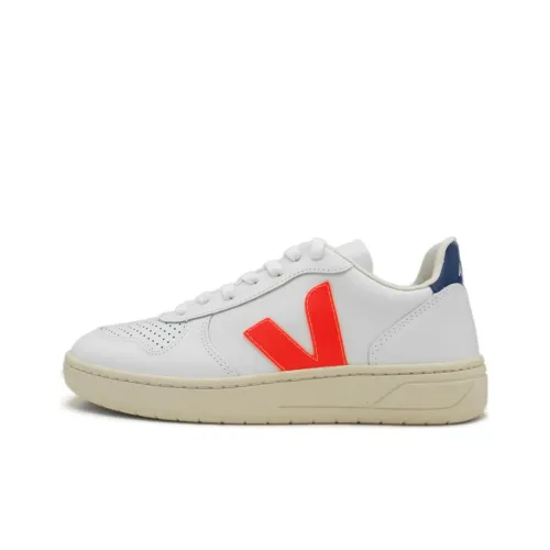 VEJA V-10 Leather Sneakers White/Blue/Orange Skate shoes Unisex
