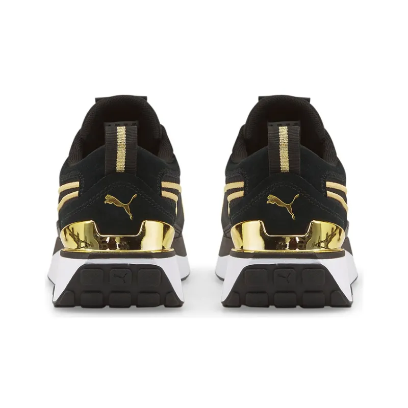 PUMA Cruise Rider Metallic Cushioned Slip-Resistant Lightweight Low-Top Casual Shoes Women's Black Gold-3
