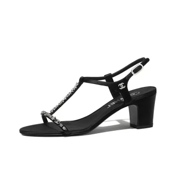 CHANEL Block Heels One Strap Sandals Women's Black