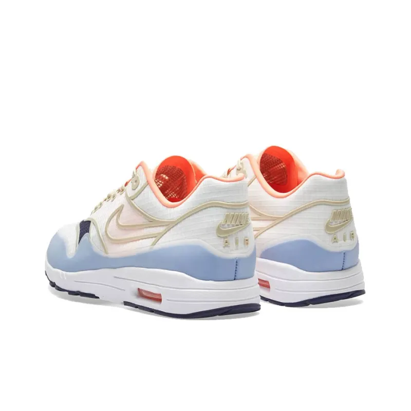 Nike Air Max 1 Cushioning Anti-Slip And Wear-Resistant Low-Top Running Shoes Women's White Blue Orange-2