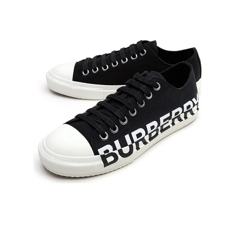 Burberry Logo Print Two Toned Sneakers 'Black Cotton White Sole'-2