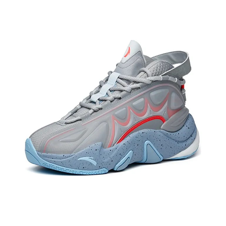 ANTA Casual Shoes Men Mid Top Light Gray/Medium Gray/Neon Bright Dark Red-2