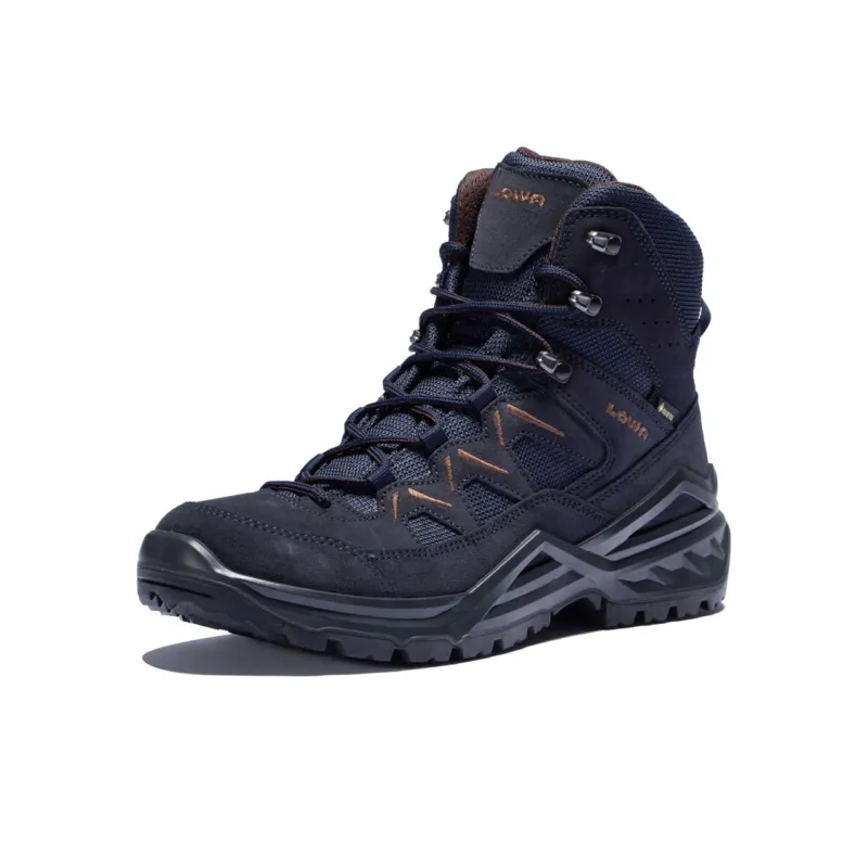 Lowa Sirkos Evo Gt Slip Resistant, Waterproof, And Breathable High Top Outdoor Shoes Unisex Navy Blue Brown-2