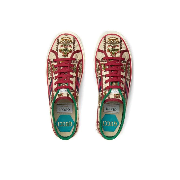 GUCCI Tennis 1977 Low Top Stylish Skateboarding Shoes Men's White Red 100th Anniversary-2