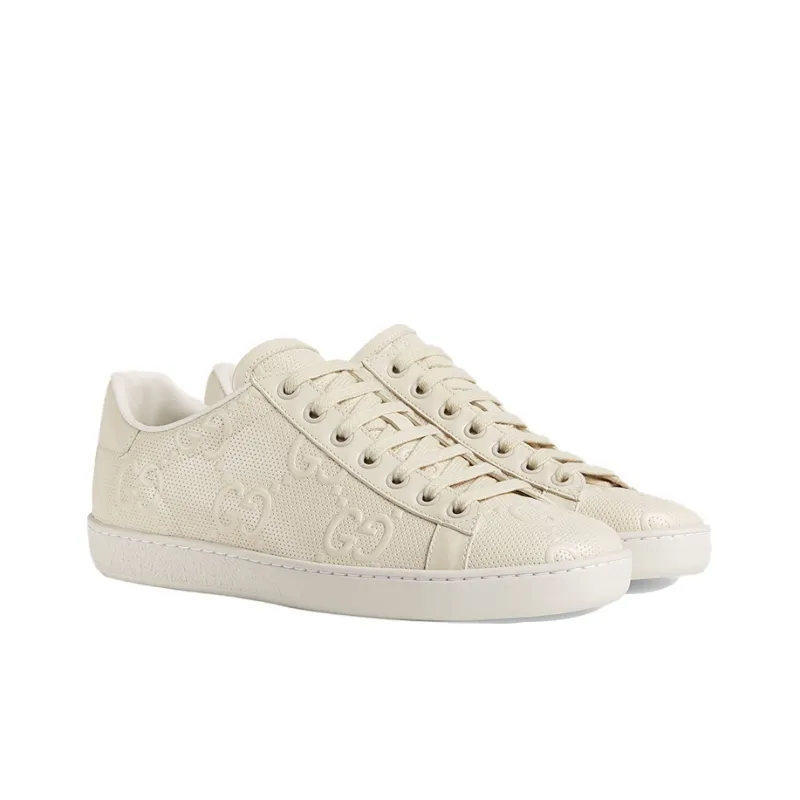 GUCCI Ace GG Embossed Cream Women's-1