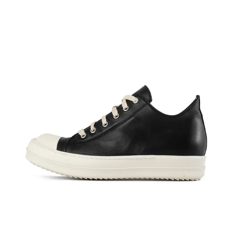 RICK OWENS/RO Leather Low Sneakers Low Top Stylish Skateboarding Shoes Men's Black-0