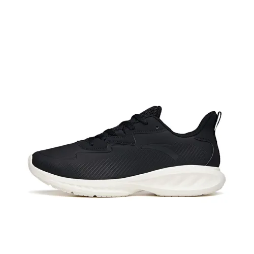 Anta Cushioning Anti Slip Wear Resistant Breathable Lightweight Coverage Low Top Running Shoes Men's Black White