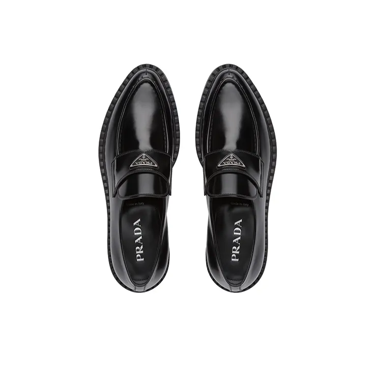 PRADA Chocolate Sharp Brushed Pointed Loafers Black Women's-4