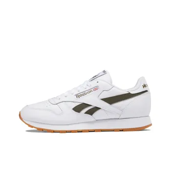 Reebok Classic Leather Wear-Resistant Low-Top Running Shoes Men's White Olive Green