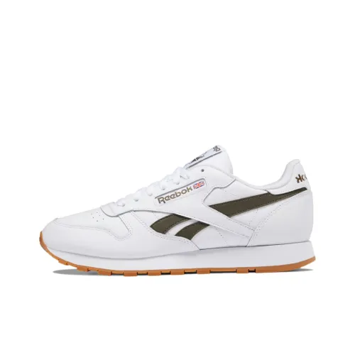 Reebok Classic Leather Running Shoes Men Low-Top White/Olive Green