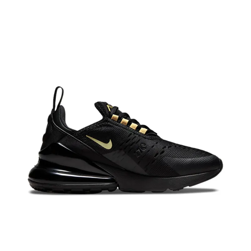Nike Air Max 270 Cushioned Slip-Resistant Breathable Coverage Low-Top Running Shoes GS Black Gold-1