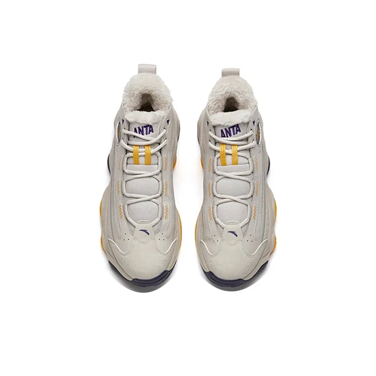 Anta Life Collection Anti-Slip Wear-Resistant Lightweight Warm High-Top Casual Shoes Men's Gray Yellow Purple-3