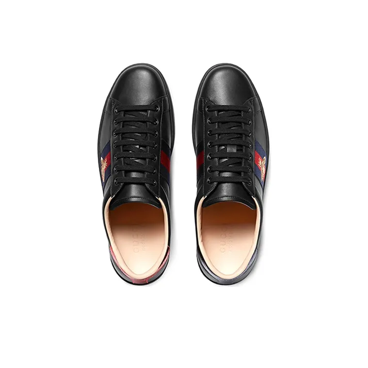 GUCCI Ace Black Bee Embroidered Sneakers-2