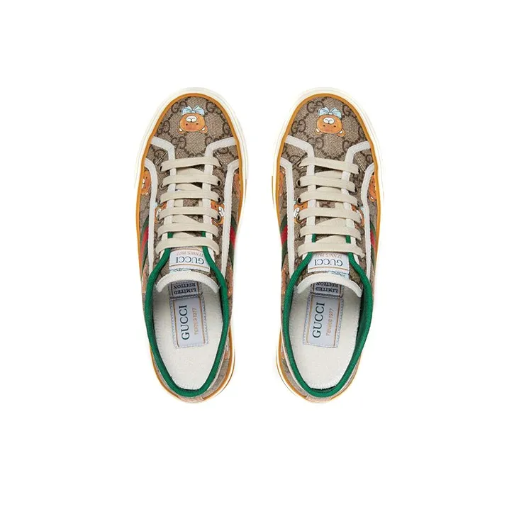 Kai x GUCCI Tennis 1977 Low Top Stylish Skateboarding Shoes Women's Brown-3