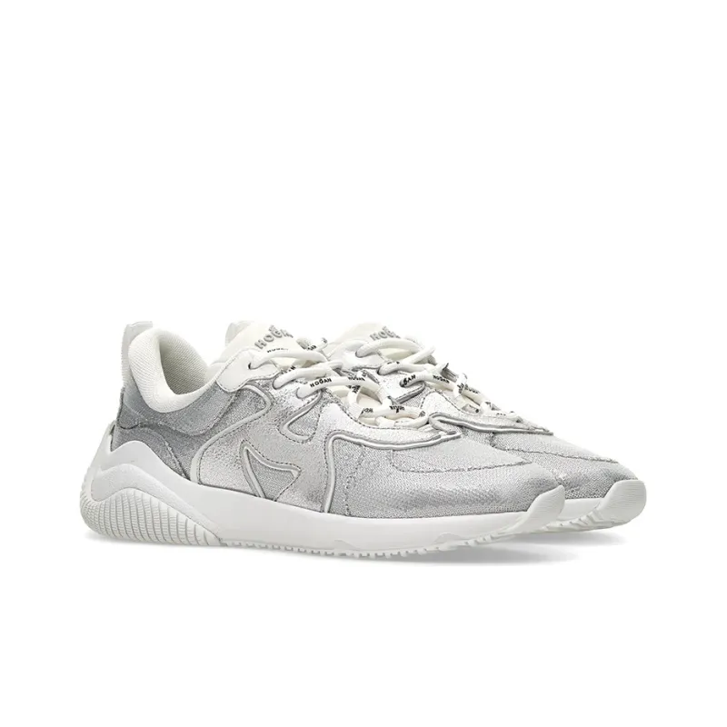 HOGAN H597 Cushioned Slip Resistant Abrasion Resistant Low Top Casual Shoes Women's Silver White-2