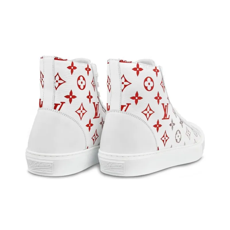 LOUIS VUITTON Tattoo Monogram Ankle Sneakers 'White Red Grey'-2