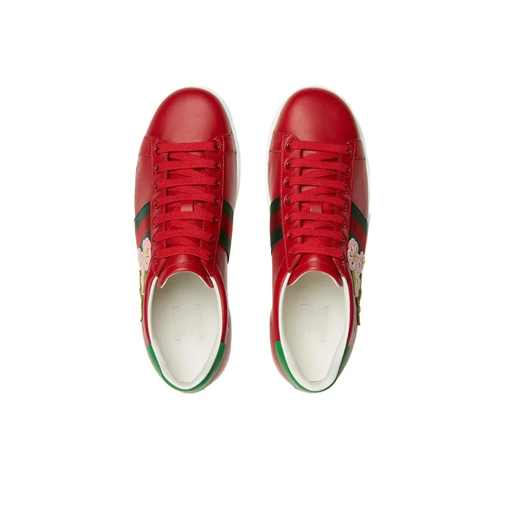 GUCCI ACE Low Top Stylish Skateboarding Shoes Women's Furong Red-2