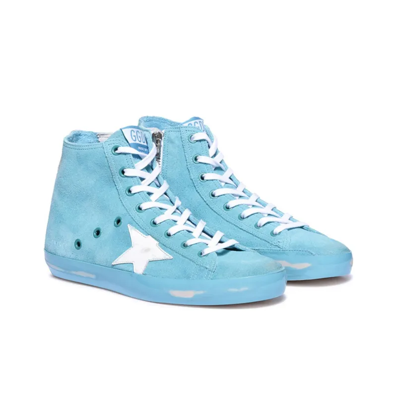 Golden Goose Francy Skateboard Shoes Women's High Top Lake Blue-3