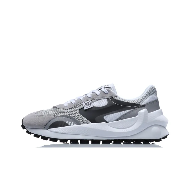 LiNing Cushioned Anti Slip Wear Resistant Breathable Lightweight Low Top Casual Running Shoes Men's Gray White Black-0