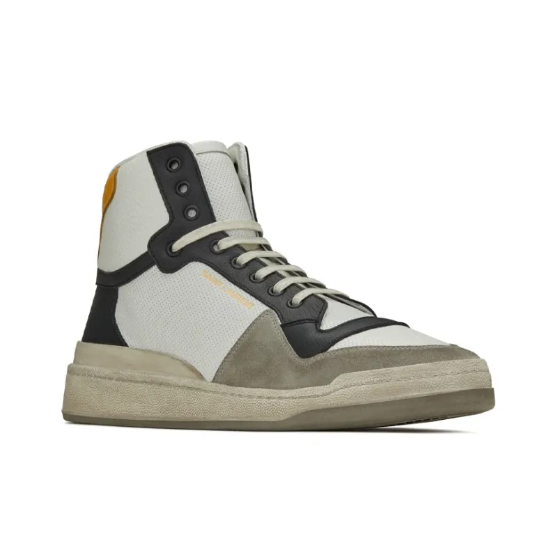 SAINT LAURENT SL 24 Mid Distressed Optic White Black Yellow-2