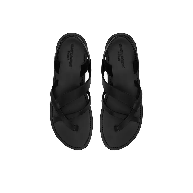 SAINT LAURENT Matt Flat Leather Sandals-3