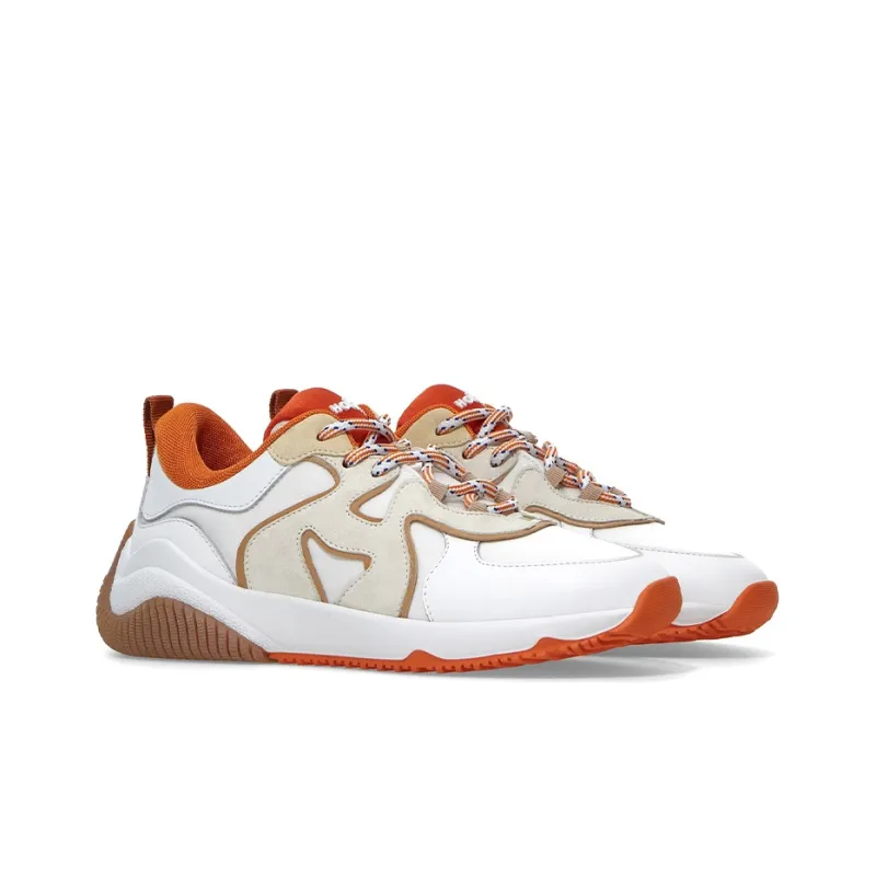 HOGAN H597 Cushioning Anti Slip And Wear Resistant Low Top Casual Shoes Women's White Orange-2
