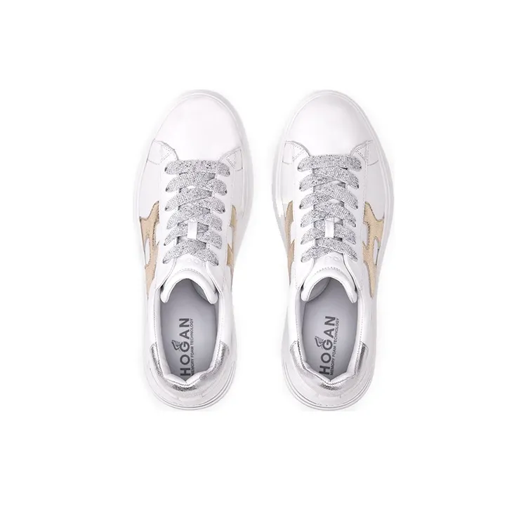 HOGAN Rebel Wear-Resistant Low-Top Casual Shoes Women's Silver Gold-4
