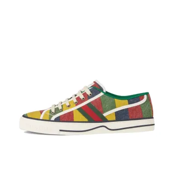 GUCCI Tennis 1977 Stylish Skateboarding Shoes Men's Red Green Yellow