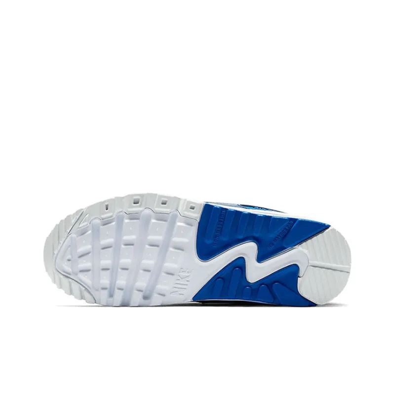 Nike Air Max 90 Wear-Resistant Slip-Resistant Cushioning Breathable Low-Top Running Shoes GS Blue White-4