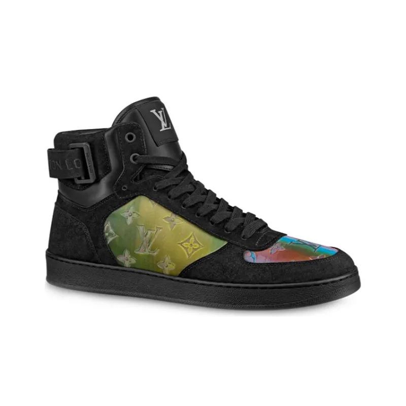 LOUIS VUITTON Rivoli Ankle Sneakers 'Black With Colorfull Monogram Patches'-1