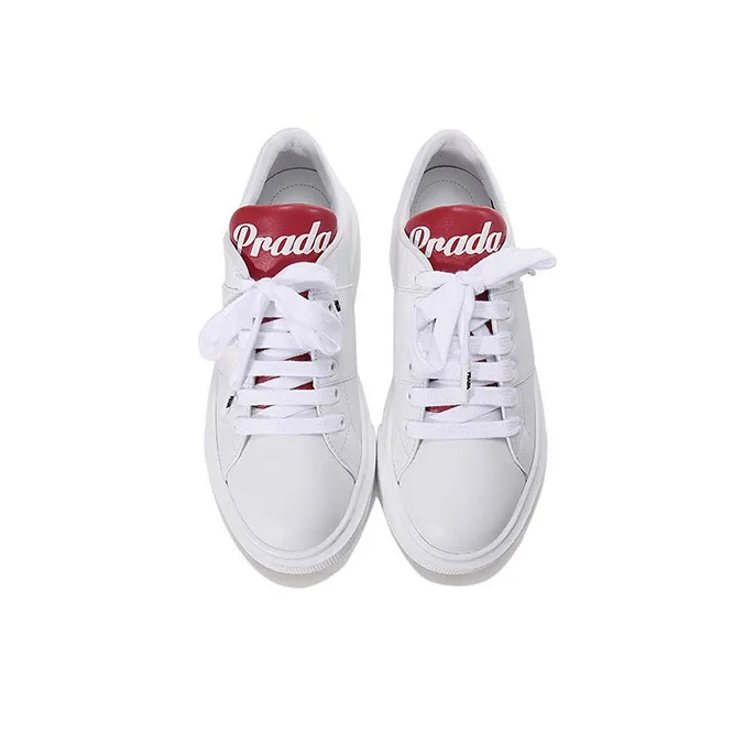 PRADA Leather Platform Sneakers 'White With Red Tongue' Women's-3