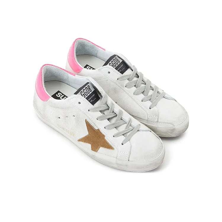 Golden Goose Super Star Skateboard Shoes Women's Low Top White/Gold/Pink-2